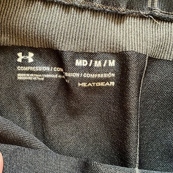 Black & Grey Under Armour Heatgear Compression Leggings for Weightlifting & Gym - Picture 2 of 3